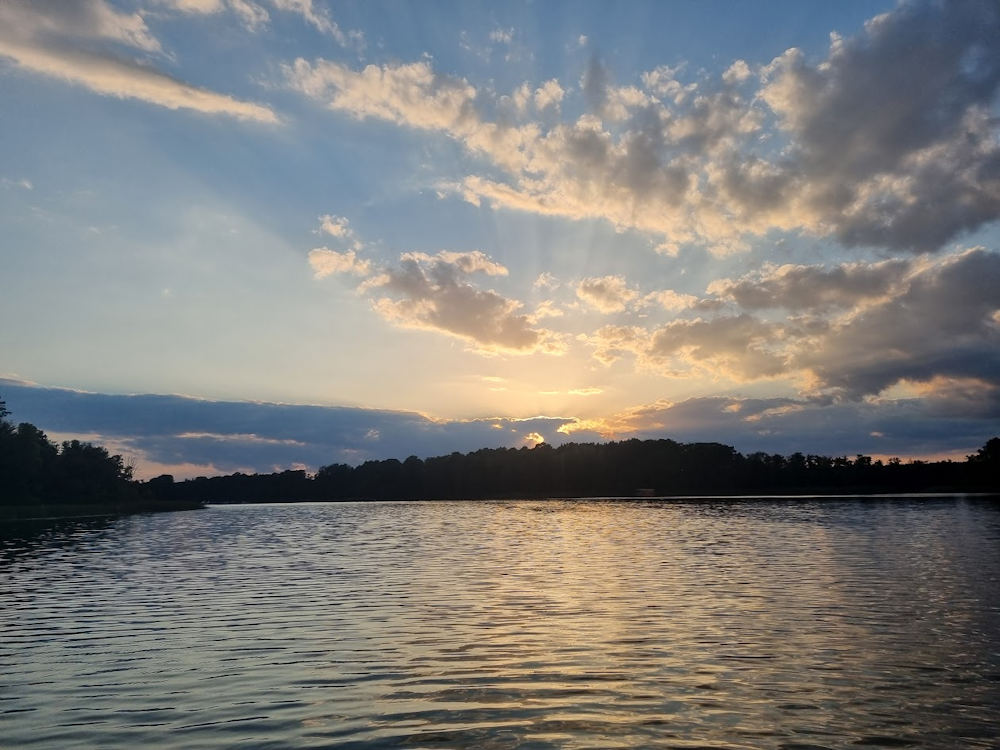 Sonnenuntergang auf dem Stolpsee, Blick von Himmelport Richtung Fürstenberg